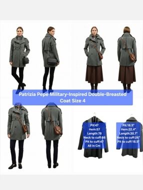 Patrizia Pepe Military-Inspired Double-Breasted Coat Size 4